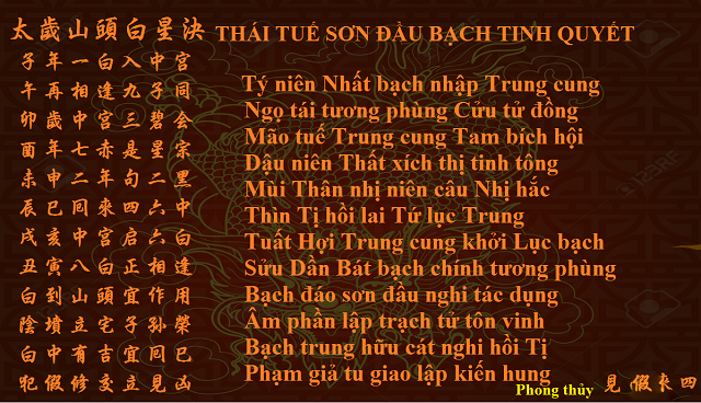 PHƯƠNG PHÁP TÍNH CỬU CUNG PHI TINH THÁI TUẾ SƠN ĐẦU BẠCH TINH QUYẾT 