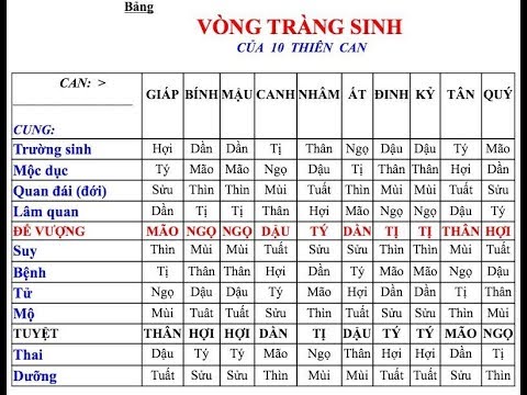 TỨ TRỤ MỆNH LÝ TÍNH THEO VÒNG TRƯỜNG SINH CỔ TRUYỀN
